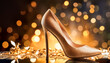 High heels, pinwheels, single, gold, shine, advertising, light, glitter, close-up