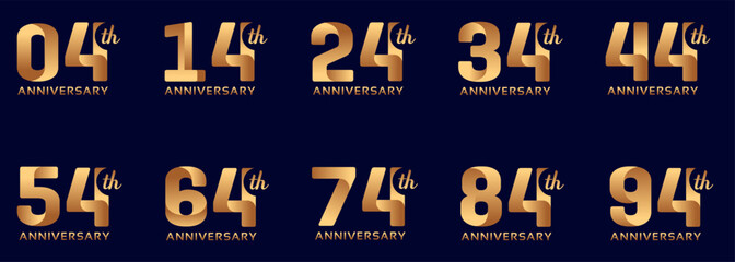 Wall Mural - A collection of anniversary logos from 4 years to 94 years with gold numbers on a black background for celebratory moments, anniversaries, birthdays