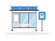 Bus stop drawing, blue colors, on a white background
