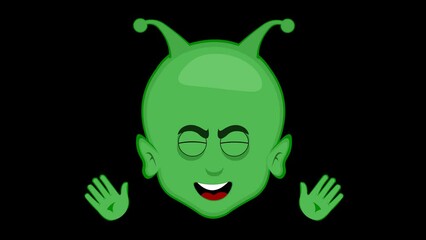 Wall Mural - video animation of green alien or elf cartoon waving with his hands, on a transparent background with alpha channel set to zero