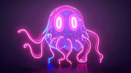 Wall Mural - Neon Shiny Jellyfish. High Quality