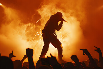 Silhouette of musician during night outdoor concert