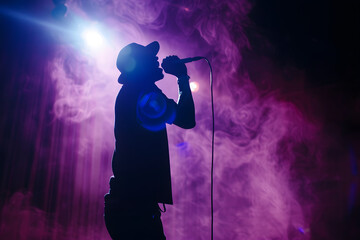 Silhouette of musician during night outdoor concert