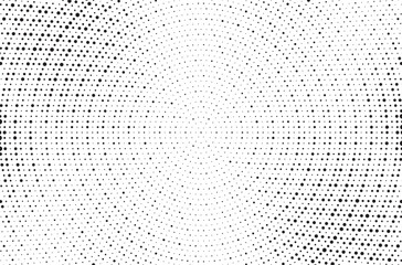 Poster - Abstract radial halftone gradient background. Dotted concentric texture with fading effect. Black and white circle shade wallpaper. Grunge rough vector. Monochrome dotted backdrop design element.