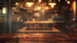 Wooden table with blurred coffee shop or restaurant background