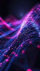 Luminous neon particle structure. Digital cyberspace futuristic science fiction background