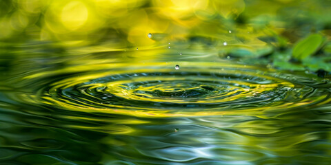 Wall Mural - Vibrant Raindrop Impact on Tranquil Green Pond