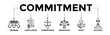 © anilofex - Commitment banner icons set with black outline icon of promise, conclusion, competence, behaviour, trust, and success
