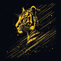 Wall Mural - Tiger animal silhouette T-Shirt design, diagonal lines, gold and black, Ai generated Images