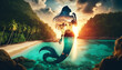 © Gregory Allen Brown - Double Exposure style, featuring the silhouette of a mermaid combined with a tropical beach