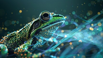Wall Mural - Big data visualization. A digital frog in flow information. Information aesthetic design. Generative AI