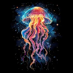 Wall Mural - Cosmic Jellyfish T-Shirt Design floating in space, Ai generated Images
