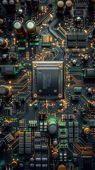 Circuit Board Detail. 3D Render. Highly detailed technology texture background