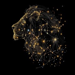 Wall Mural - Constellation T-Shirt design in the shape of a lion, stars connected with glittering gold lines, Ai generated Images