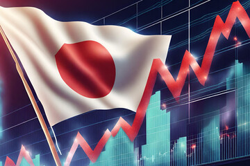 Wall Mural - Japan flag with stock market finance, economy trend graph digital technology