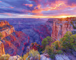 Stunning sunrise over the Grand Canyon, showcasing vibrant colors and the vast, intricate landscapes of this natural wonder.