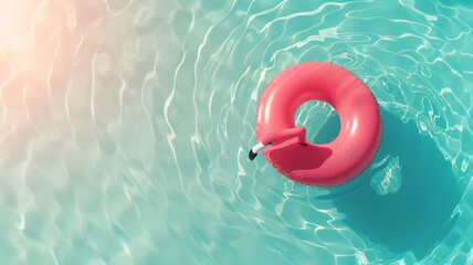 Wall Mural - Top view of shadow on pool water surface with a inflatable pink flamingo floating in the water. Beautiful abstract background concept banner.