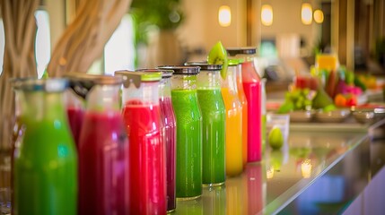 Canvas Print - Health resort fresh juice bar, close-up of colorful smoothies, vibrant and fresh 