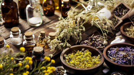 Poster - Holistic health workshop, close-up of herbal supplements and natural remedies 