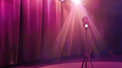 Sticker - Comedy club stage, close-up of microphone stand and spotlight, laughter in the air 