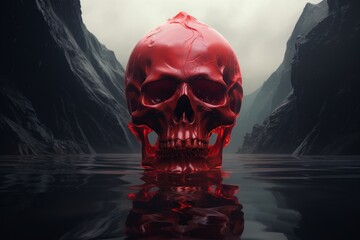 Poster - Ominous red skull floating in dark waters