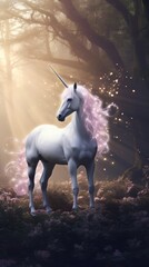 Wall Mural - Magical unicorn in enchanted forest