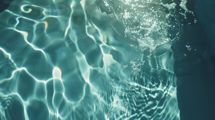 Wall Mural - Top view of shadow on pool water surface with a splash in the water. Beautiful abstract background concept banner.