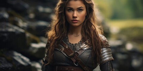 Poster - Fierce female warrior in leather armor