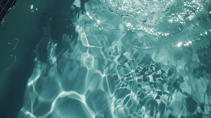 Top view of shadow on pool water surface with a splash in the water. Beautiful abstract background concept banner.
