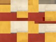 modern minimalist abstract artwork composed of overlapping rectangular blocks in burgundy, yellow, deep gray, and light gray.