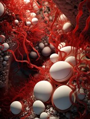 Poster - abstract biological structures in red and white