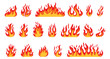 © Rizal - Fire flames, bright fireball, heat wildfire and red hot bonfire, campfire, red fiery flames isolated vector illustration set. Animated form and square, fireball and flame
