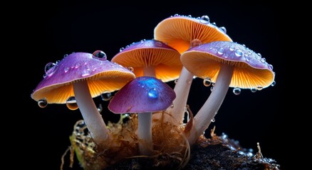 Wall Mural - Colorful mushrooms with water droplets