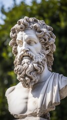 Wall Mural - Closeup of a classical stone statue with intricate facial features and curly hair