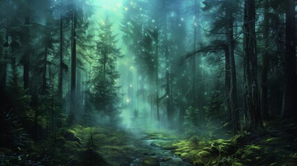 Wall Mural - Enchanted forest bathed in mystical light