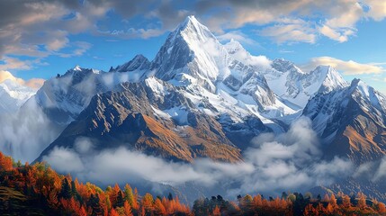 Wall Mural - desktop backgrounds featuring mountain scenery with white clouds and orange trees under a blue sky