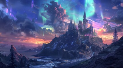 Enchanting castle amidst a celestial twilight