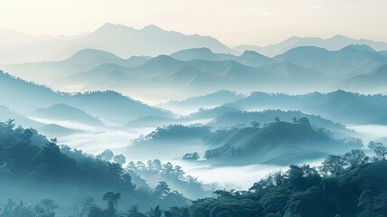 Wall Mural - mountain majesty at dusk in the fog