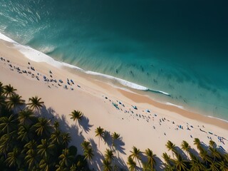 Wall Mural - tropical beach with turquoise water. views from above of palm trees and beautiful coastline. generative ai