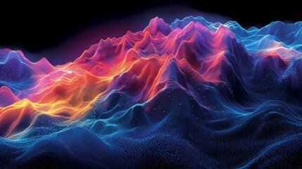 Wall Mural - Dynamic digital waves, neon spectrum, cybernetic essence, vibrant and flowing, sharp light contrasts, AI Generative