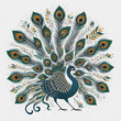 Peacock - digital art stylized as Gond painting