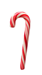 Xmas candy cane isolated on transparent background. Hard candy cane striped in red and white colours. Template for greeting card on Christmas and New Year.