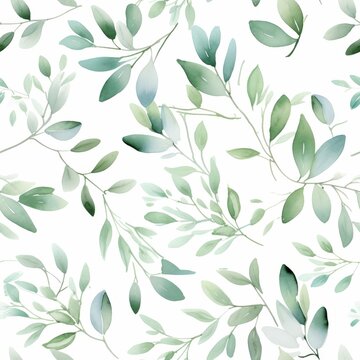 Green Leaf Pattern Blossomed on White