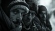© Jeerawut - group of people huddled together for warmth and comfort as they seek shelter from the rain and cold, their faces reflecting the hardships they have endured.,