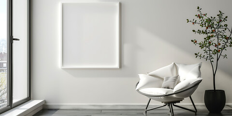 Poster - modern living with a white frame mockup accentuating the clean lines of your home interior.