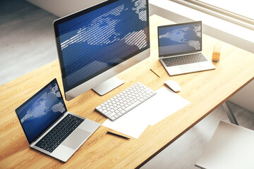 Wall Mural - america map on modern computer monitor, big data and digital technology concept. 3d rendering