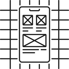 Aufkleber - Prototype, web app develop and optimization icon for UI and UX software design programming, vector. Mobile application development and digital engineering technology, web app prototyping tool icon
