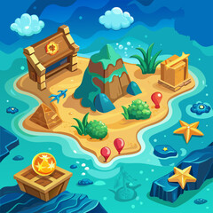 Sticker - Radiant underwater treasure maps for adventure or gaming backgrounds.