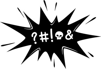 Poster - Comic swear speech bubble, hate angry talk, aggressive expletive curse. Isolated vector bold, jagged explosion erupts with profanity, amplifying raw emotion, injecting humor or intensity into dialogue