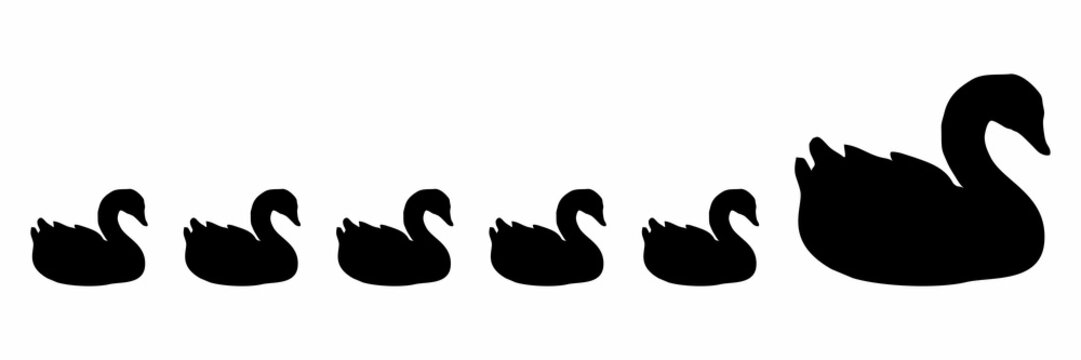 black silhouette of mother goose and goslings lined up